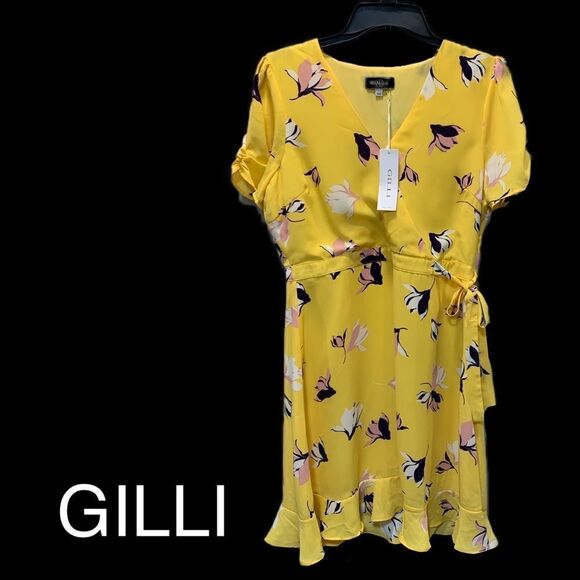NWT GILLI yellow floral dress Size L - Picture 3 of 12